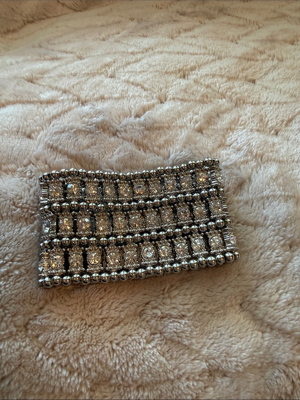 Crystal Beaded Stretch Bracelet - Silver Rhinestones